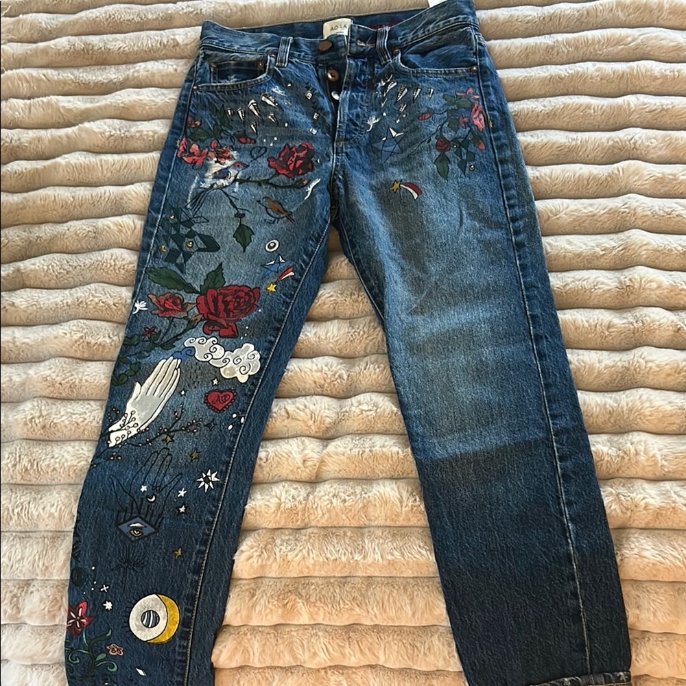 Alice + Olivia AO. LA hand painted vintage jeans